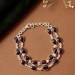 925 Sterling Silver Garnet Bracelet for Women | Gemstone Bracelet | Handmade Jewelry |