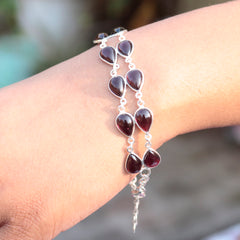 925 Sterling Silver Garnet Bracelet for Women | Gemstone Bracelet | Handmade Jewelry |