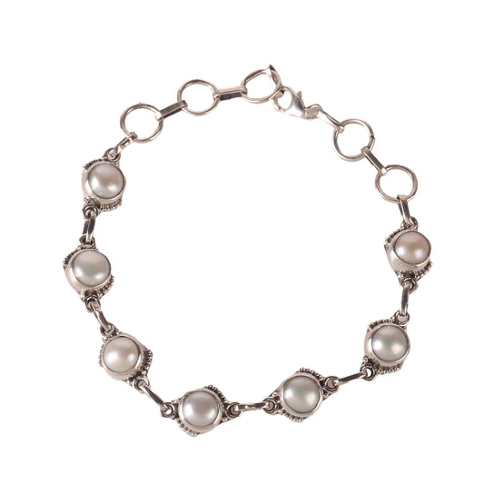 925 Sterling Silver Pearls Stone Bracelet – Classic and Elegant Design