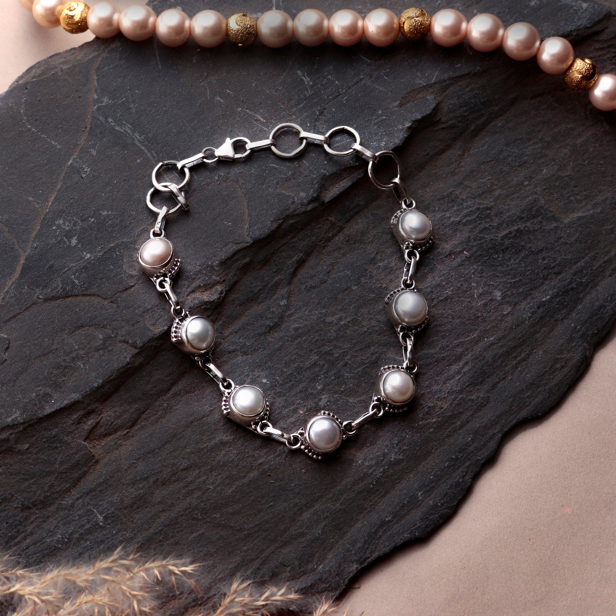 925 Sterling Silver Pearls Stone Bracelet – Classic and Elegant Design