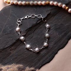 925 Sterling Silver Pearls Stone Bracelet – Classic and Elegant Design
