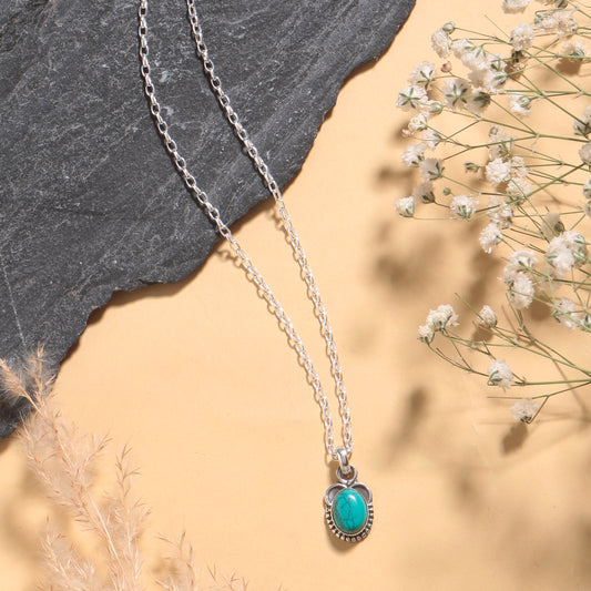 Fusionari 925 Sterling Silver Turquoise Pendant with Chain for Women |  Necklace | Party Wear Jewellery | Designer Wedding Pendant Set | Elegant Gift for Her | Fashion Necklace Women