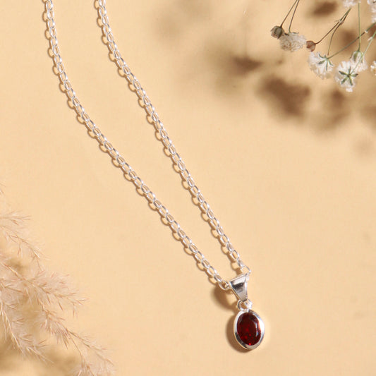 Fusionari 925 Sterling Silver Garnet Pendant with Chain for Women |  Necklace | Party Wear Jewellery | Designer Wedding Pendant Set | Elegant Gift for Her | Fashion Necklace Women