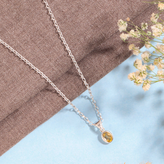 Fusionari 925 Sterling Silver Citrine Pendant with Chain for Women |  Necklace | Party Wear Jewellery | Designer Wedding Pendant Set | Elegant Gift for Her | Fashion Necklace Women