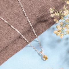 Fusionari 925 Sterling Silver Citrine Pendant with Chain for Women |  Necklace | Party Wear Jewellery | Designer Wedding Pendant Set | Elegant Gift for Her | Fashion Necklace Women