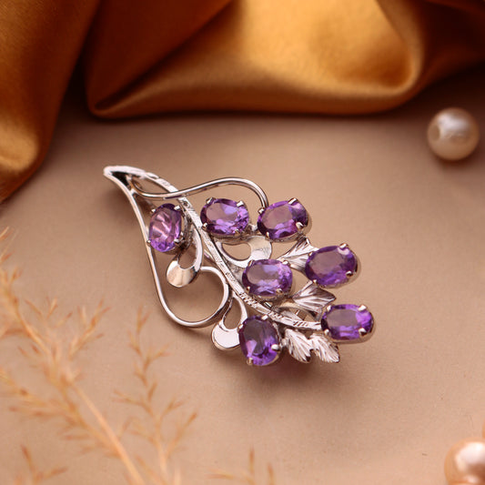 925 Sterling Silver Amethyst Brooch | Royal Purple Gemstone Pin | Handcrafted Women’s Luxury Jewelry Gift