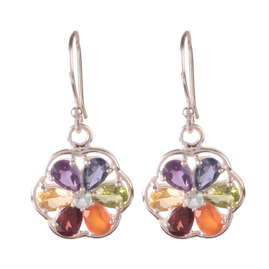 Fusionari 925 Sterling Silver Chakra Gemstone Earrings for Women | Multicolor Healing Jewelry | Handcrafted Gift