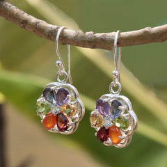 Fusionari 925 Sterling Silver Chakra Gemstone Earrings for Women | Multicolor Healing Jewelry | Handcrafted Gift