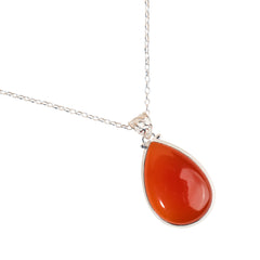 925 Silver Carnelian Stone Pendant with 18-Inch Chain – Handmade Boho Necklace, Vibrant Energy, Perfect Gift for Women