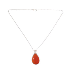 925 Silver Carnelian Stone Pendant with 18-Inch Chain – Handmade Boho Necklace, Vibrant Energy, Perfect Gift for Women