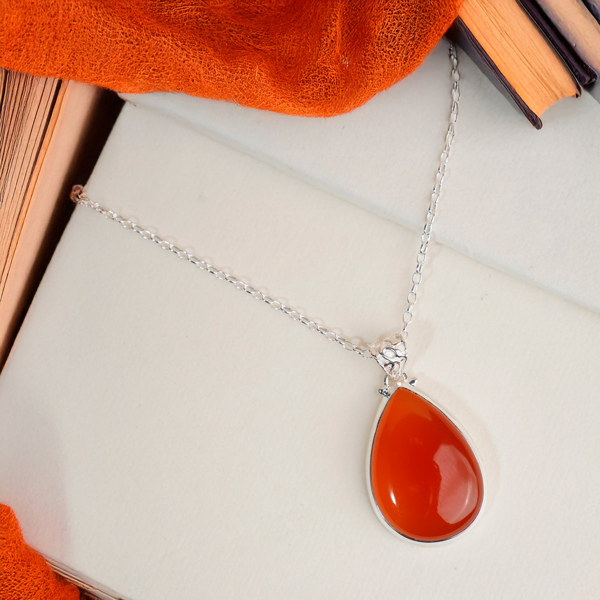 925 Silver Carnelian Stone Pendant with 18-Inch Chain – Handmade Boho Necklace, Vibrant Energy, Perfect Gift for Women