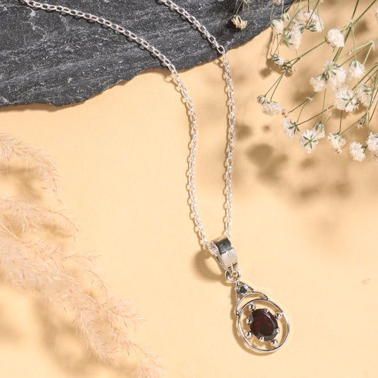 Fusionari 925 Sterling Silver Garnet Pendant with Chain for Women |  Necklace | Party Wear Jewellery | Designer Wedding Pendant Set | Elegant Gift for Her | Fashion Necklace Women