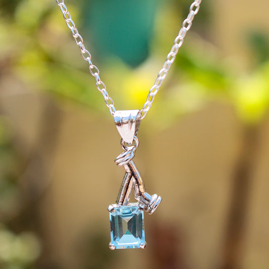 Fusionari 925 Sterling Silver Blue Topaz Pendant with Chain for Women |  Necklace | Party Wear Jewellery | Designer Wedding Pendant Set | Elegant Gift for Her | Fashion Necklace Women