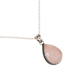 925 Silver Delicate Rose Quartz Pendant with 18-Inch Chain – Heart-Healing Crystal, Perfect Romantic Gif