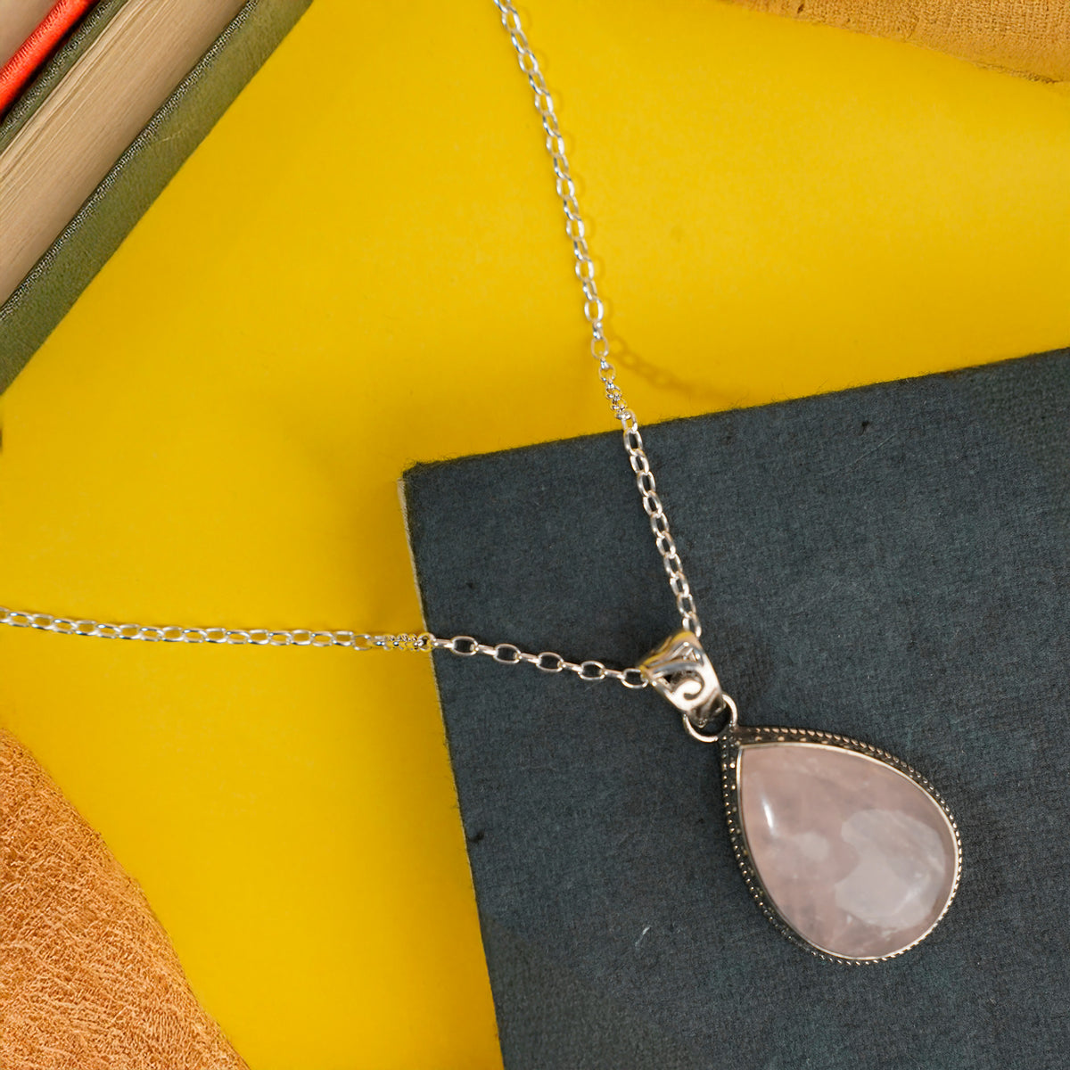 925 Silver Delicate Rose Quartz Pendant with 18-Inch Chain – Heart-Healing Crystal, Perfect Romantic Gif