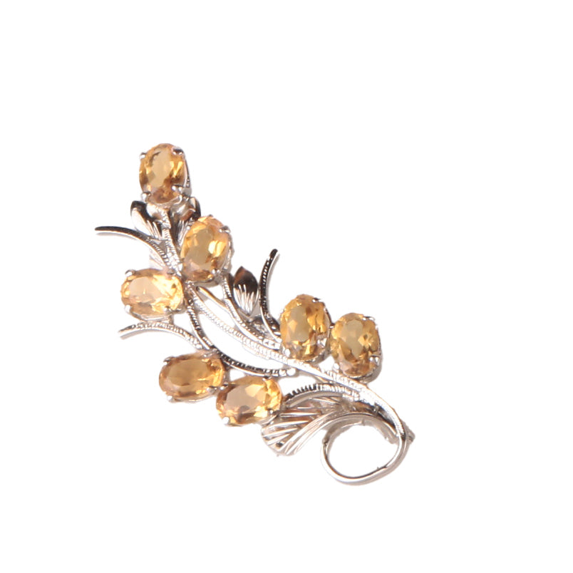 925 Sterling Silver Citrine Brooch | Golden Yellow Gemstone Pin | Stylish Handmade Jewelry Gift for Women