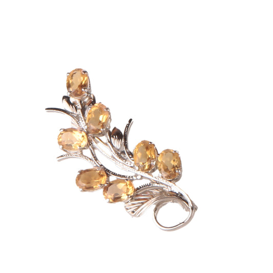 925 Sterling Silver Citrine Brooch | Golden Yellow Gemstone Pin | Stylish Handmade Jewelry Gift for Women