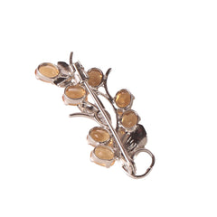 925 Sterling Silver Citrine Brooch | Golden Yellow Gemstone Pin | Stylish Handmade Jewelry Gift for Women