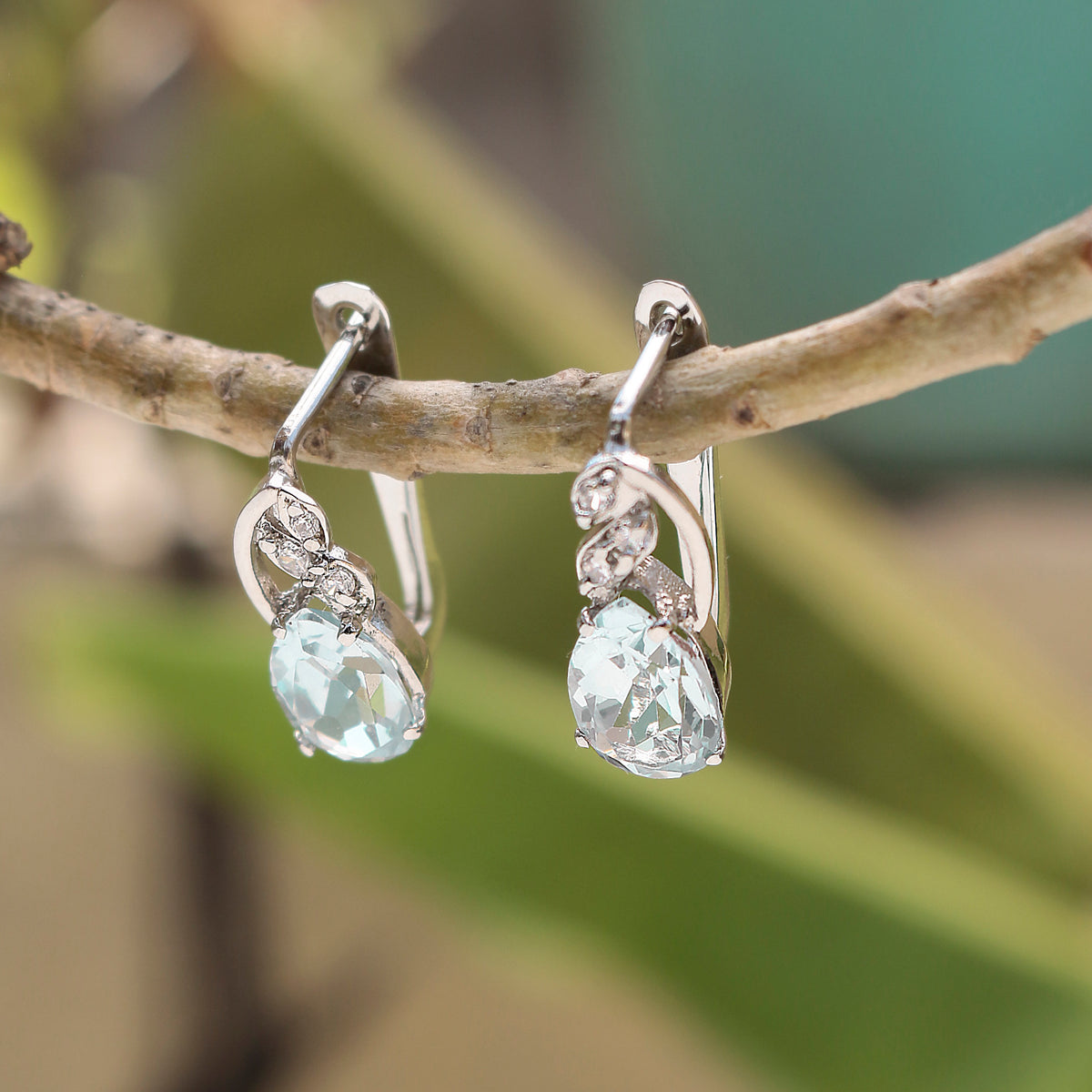 Fusionari 925 Sterling Silver Blue Topaz Earrings for Women | Sparkling Gemstone Jewelry | Handcrafted Luxury Gift