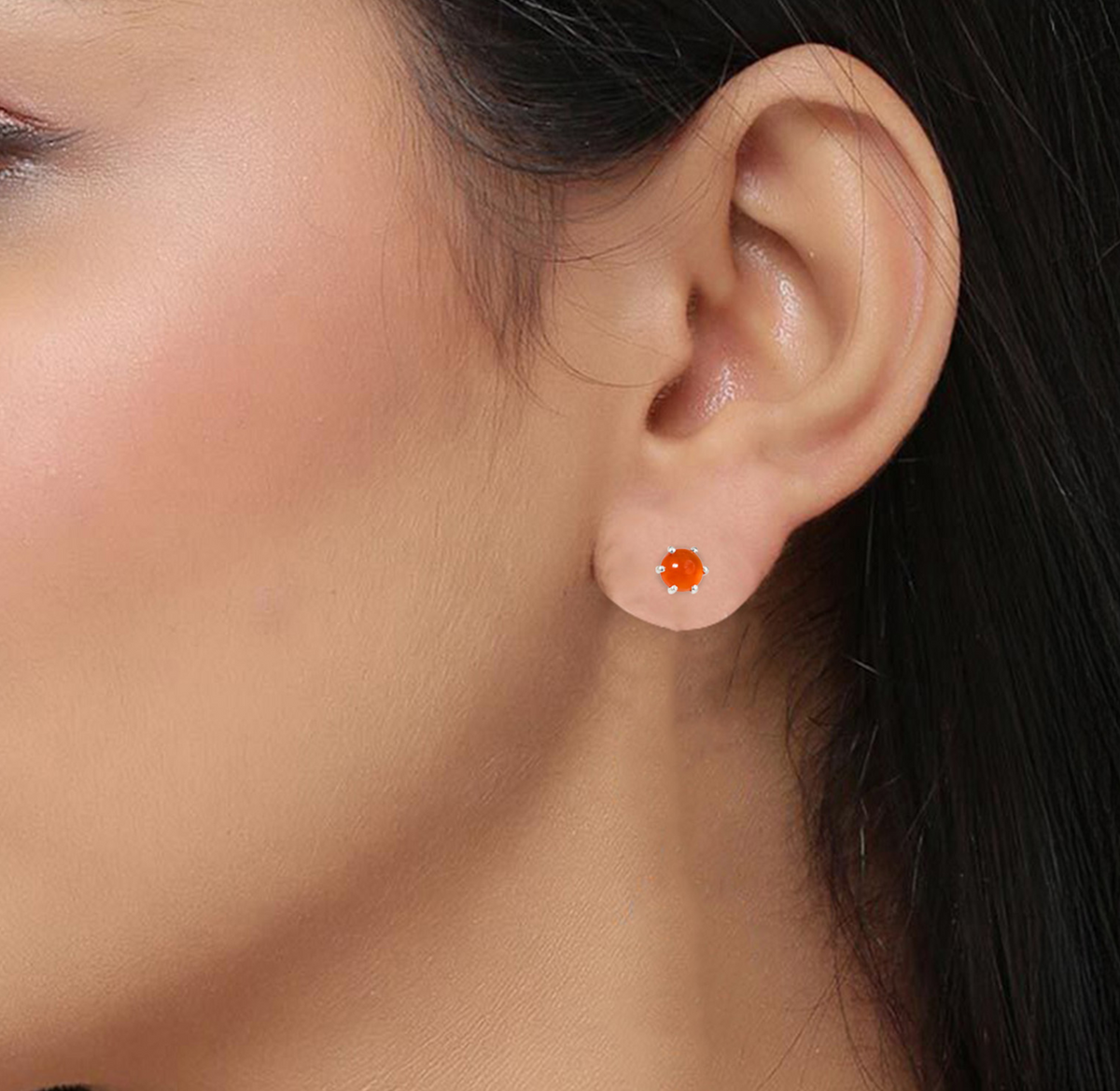 925 Silver Carnelian Stud Earrings – Elegant Round Design for Women & Girls