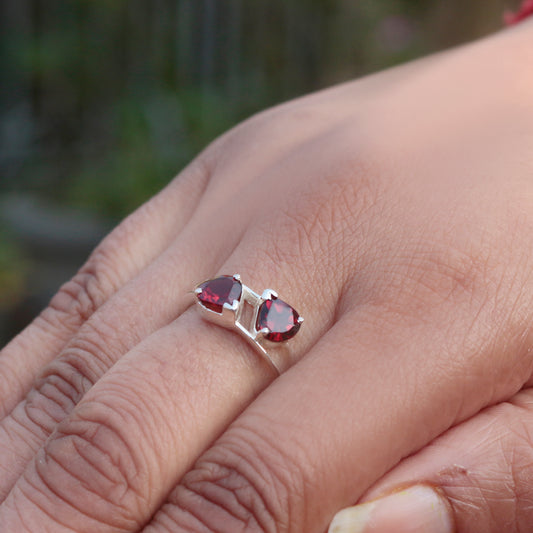 925 Sterling Silver Garnet Ring for Women | Deep Red Birthstone Jewelry | Wedding & Festive Gift