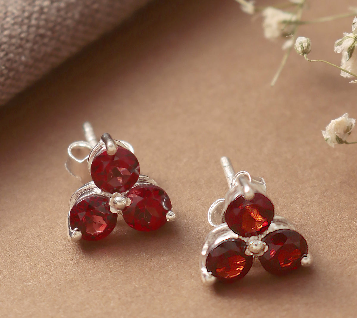 925 Sterling Silver Garnet Earrings for Women | Deep Red Gemstone Jewelry | Birthstone Gift & Party Wear