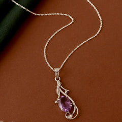 925 Sterling Silver Amethyst Pendant with 18" Chain for Women | Elegant Purple Gem Jewelry | Party & Office Wear