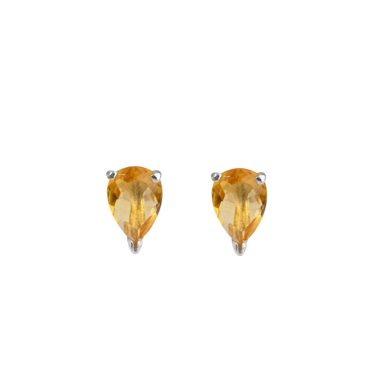 925 Silver Citrine Stud Earrings – Elegant Drop Design for Women & Girls