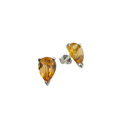 925 Silver Citrine Stud Earrings – Elegant Drop Design for Women & Girls