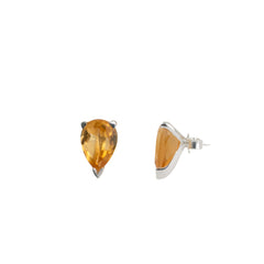 925 Silver Citrine Stud Earrings – Elegant Drop Design for Women & Girls