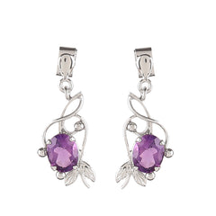 925 Sterling Silver Amethyst Earrings for Women | Purple Healing Gemstone Jewelry | Calm & Balance Crystal