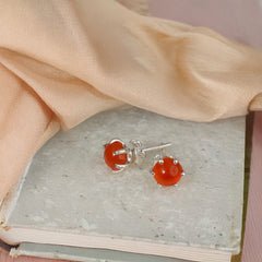 925 Silver Carnelian Stud Earrings – Elegant Round Design for Women & Girls