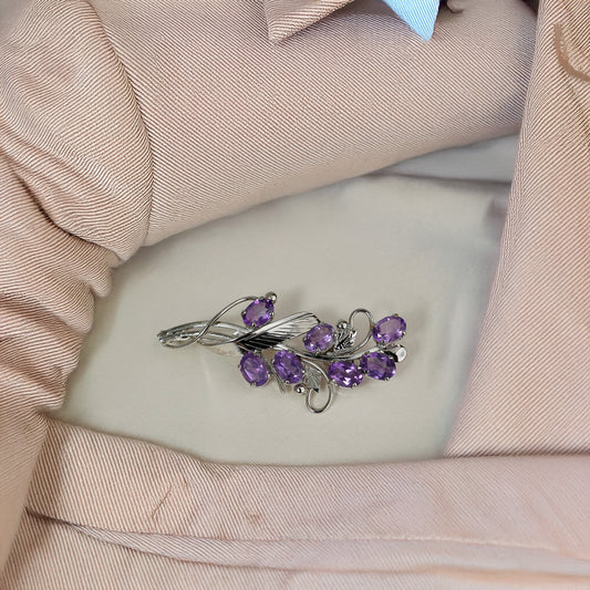 925 Silver Exquisite Amethyst Brooche - Handcrafted Sterling Silver with Stunning Purple Gemstone, Perfect for Adding Elegance to Any Outfit