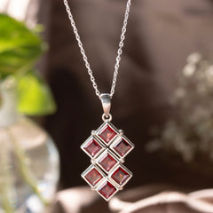 925 Sterling Silver Garnet Pendant with 18 Inch Chain |  Gemstone Pendant Necklace | Handmade Silver Jewelry Gift