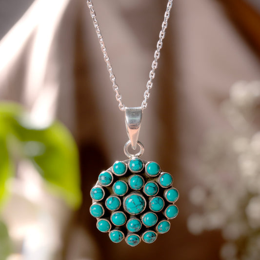 925 Sterling Silver Turquoise Pendant with 18 Inch Chain |  Gemstone Pendant Necklace | Handmade Jewelry Gift