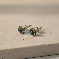 Fusionari 925 Sterling Silver Labradorite Eartops for Women | Handmade Minimalist Jewelry | Unique Healing Crystal Design | Size 1.5x7 cm | One Pair