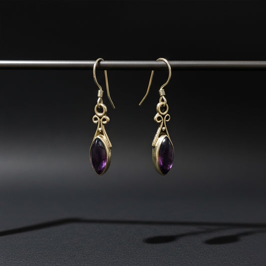 Fusionari 925 Sterling Silver Amethyst Earrings for Women | Handmade Minimalist Jewelry | Unique Healing Crystal Design | Size 3x6 cm | One Pair