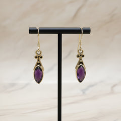 Fusionari 925 Sterling Silver Amethyst Earrings for Women | Handmade Minimalist Jewelry | Unique Healing Crystal Design | Size 3x6 cm | One Pair