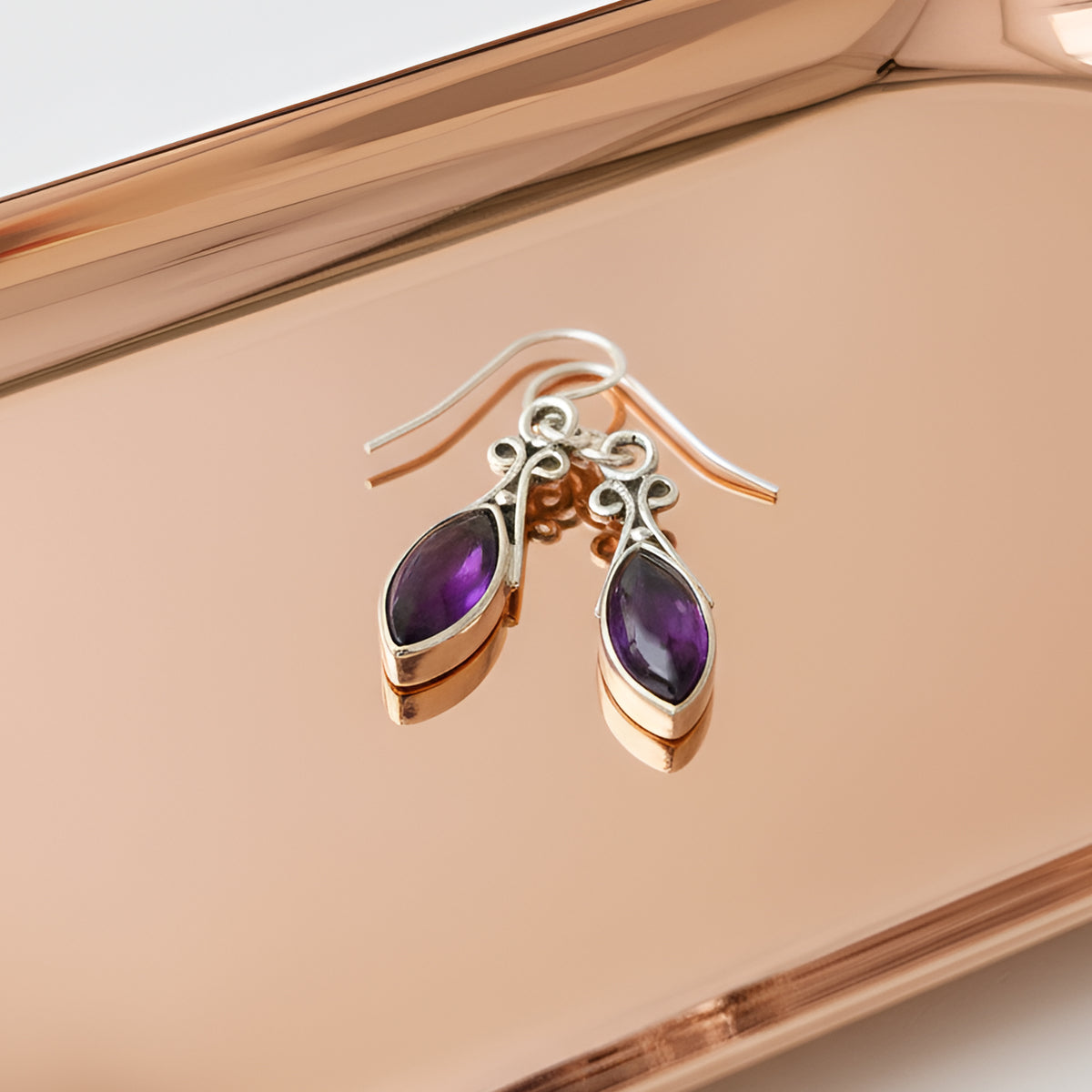 Fusionari 925 Sterling Silver Amethyst Earrings for Women | Handmade Minimalist Jewelry | Unique Healing Crystal Design | Size 3x6 cm | One Pair