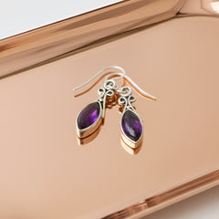 Fusionari 925 Sterling Silver Amethyst Earrings for Women | Handmade Minimalist Jewelry | Unique Healing Crystal Design | Size 3x6 cm | One Pair