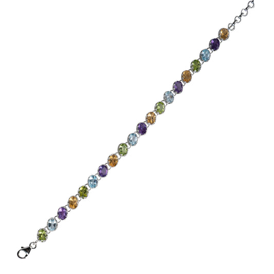 925 Silver Elegant Multistone Bracelet - Handcrafted Design with Vibrant Gemstones and Sterling Silver, Perfect for Stylish Everyday Wear