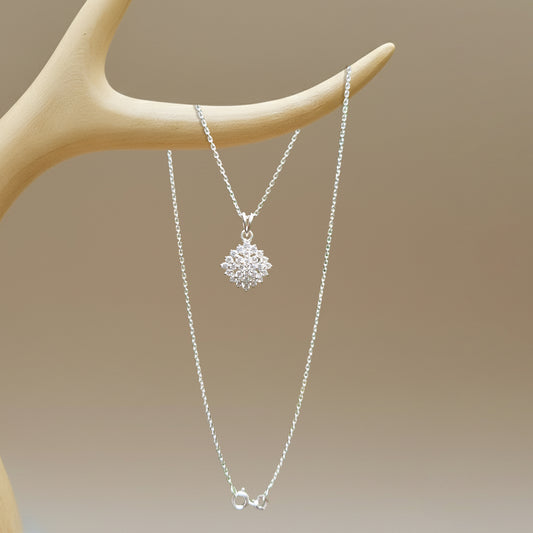 Fusionari 925 Sterling Silver White AD Zircon Pendant Necklace for Women with 18" Chain | Handmade Minimalist Jewelry | Elegant Sparkling Design | Size 2.1x1.4 cm | One Piece