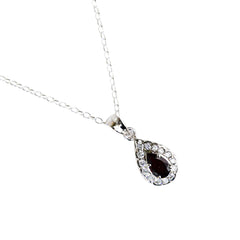 925 Elegant Sterling Silver Teardrop Pendant Necklace with Garnet Stone and Zircon Accents - Perfect for Gifts or Occasions