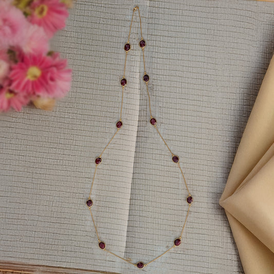 925 Gold-Plated Ruby Beaded Necklace – Long Elegant Chain for Layering or Statement Wear – Perfect Gift Jewelry