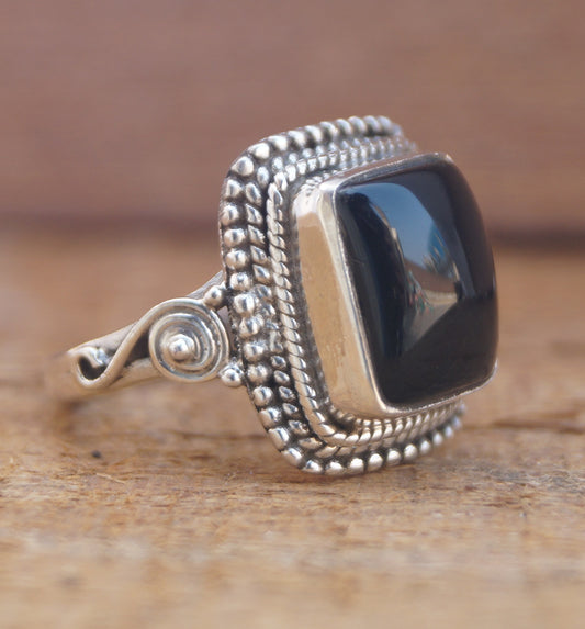 925 Silver Black Onyx Ring  Bold Black Gemstone Sterling Silver Jewelry, Handcrafted Designer Women’s Ring for Party & Everyday Wear