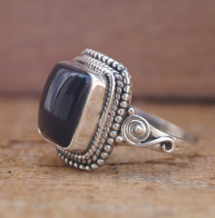 925 Silver Black Onyx Ring  Bold Black Gemstone Sterling Silver Jewelry, Handcrafted Designer Women’s Ring for Party & Everyday Wear