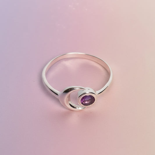 Fusionari 925 Sterling Silver Amethyst Ring for Women | Handmade Minimalist Jewelry | Unique Healing Crystal Design | Size 1.9x1 cm | One Piece