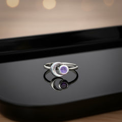 Fusionari 925 Sterling Silver Amethyst Ring for Women | Handmade Minimalist Jewelry | Unique Healing Crystal Design | Size 1.9x1 cm | One Piece