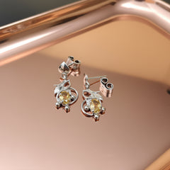 Fusionari 925 Sterling Silver Citrine Earrings for Women | Handmade Minimalist Jewelry | Unique Healing Crystal Design | Size 2.6x1.3 cm | One Pair