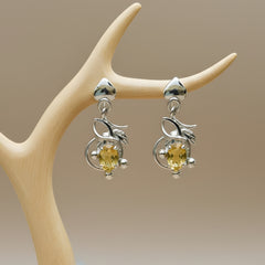 Fusionari 925 Sterling Silver Citrine Earrings for Women | Handmade Minimalist Jewelry | Unique Healing Crystal Design | Size 2.6x1.3 cm | One Pair
